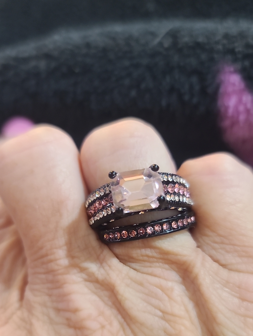 Source Unknown Pink Crystal Stackable Ring Set
